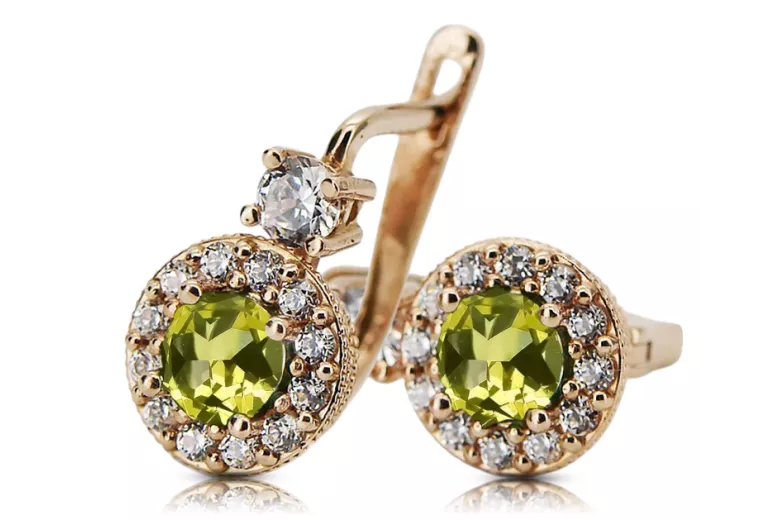 Vintage Earrings Yellow Peridot 14K Rose gold cec003r